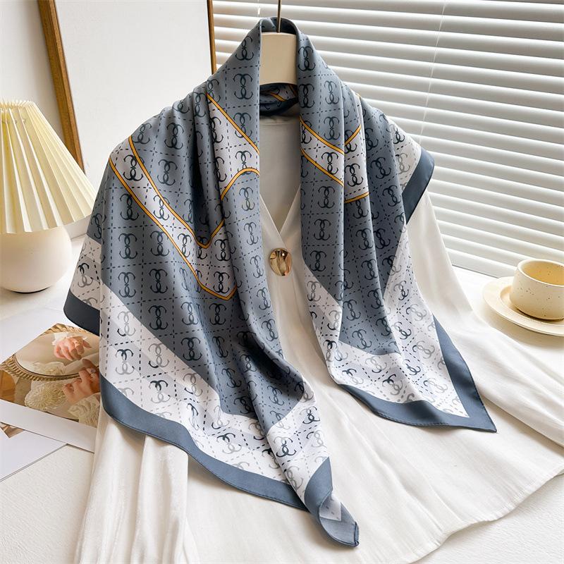 European and American English scarf 91 twill printing square scarf versatile high-end travel temperament shawl simulation silk headscarf women