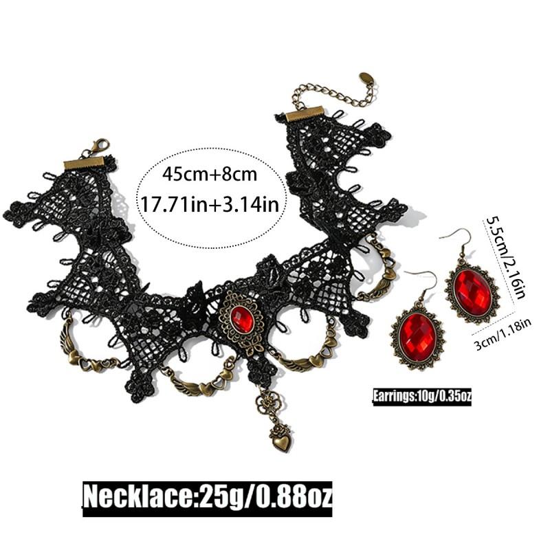 Vintage Lace Gothic Necklace Earring Set Women - Handmade Retro Floral Geometric Pendant Jewelry Accessories