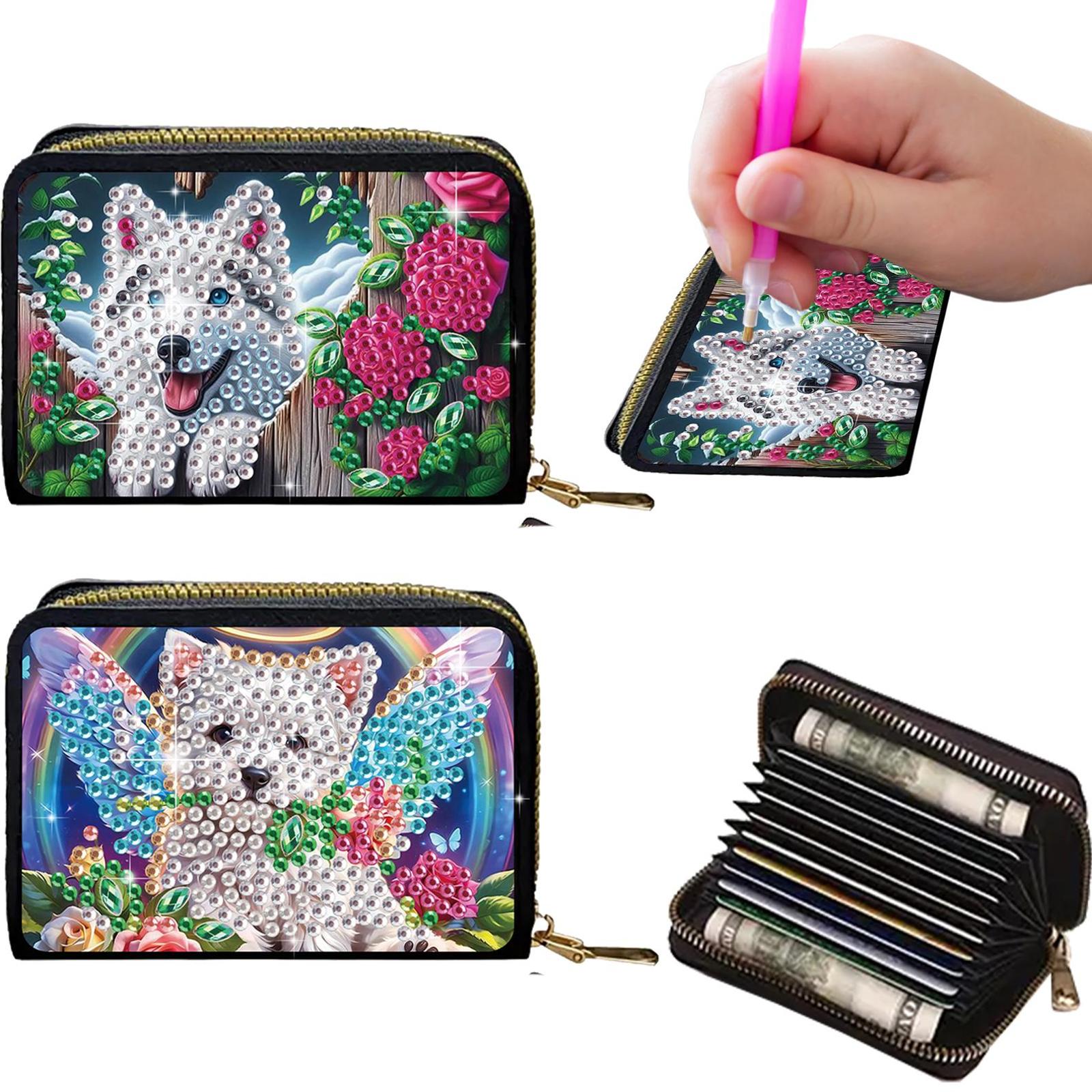 

2pcs Animal Pattern Diamond Painting Fashion Card Holder Compact Coin Purse Minimalist Wallet for Holiday & Everyday Use