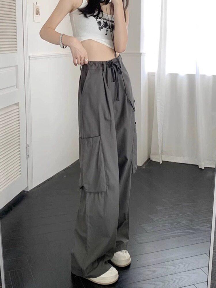 

Plus Size High Waist Slimming Straight Leg Work Pants for Women - Spring/Summer Loose Fit Large сірий колір