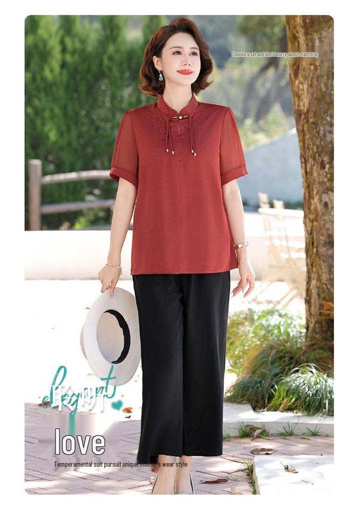 2026 Summer Embroidered Blouse Set for Middle-Aged and Elderly Women - New Chinese National Style.