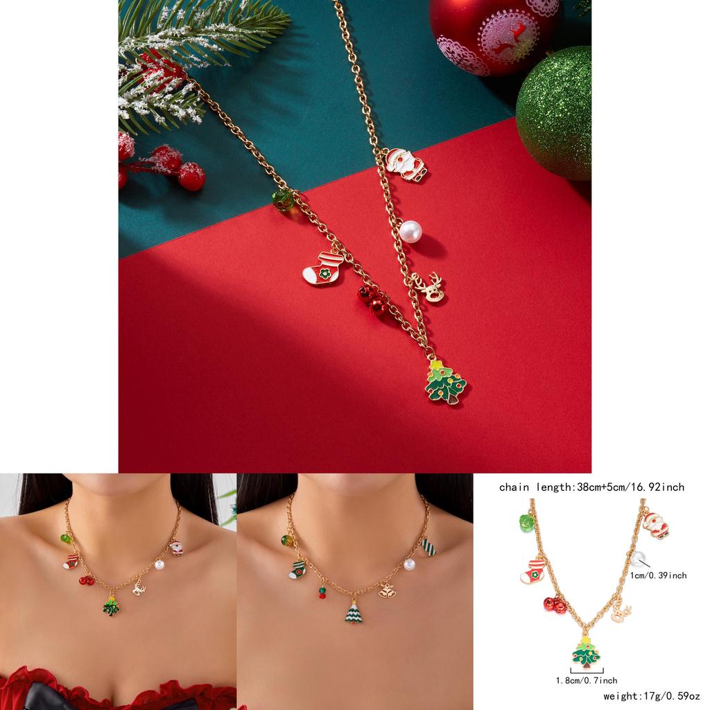 Santa Claus Charm Necklace With Pearl Chain And Festive Elements For Seasonal Gift