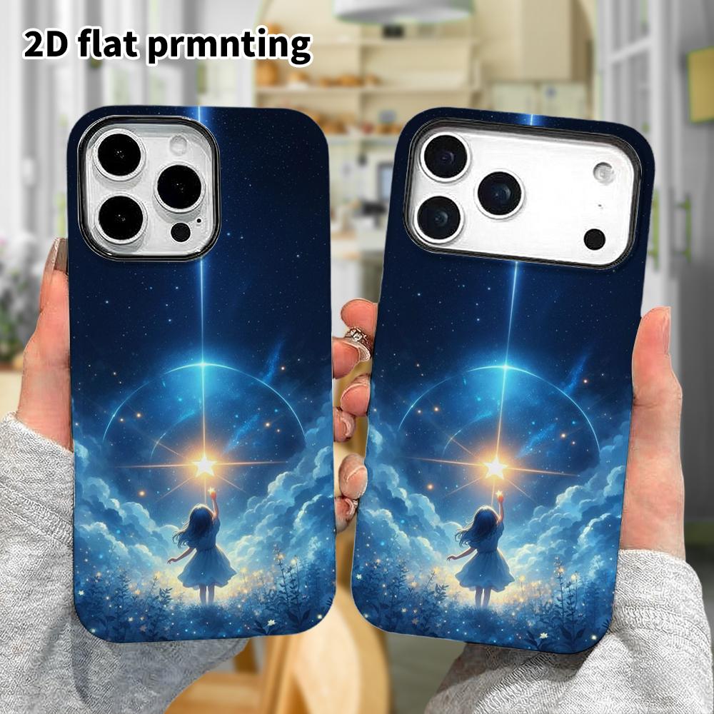 Phone Case: 2D Flat Design Suitable for iPhone 18, 17, 16, 15, 14, 13 Pro Film Protective Case, Couple Style, Touch the Stars, Christmas and Halloween