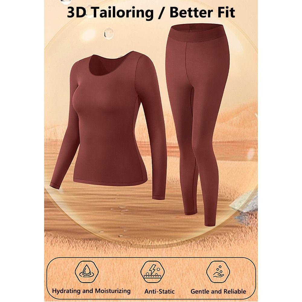 Ultra-Thin Women Base Layer Winter Warm Top & Bottom Set 2Pcs Thermal Long Johns