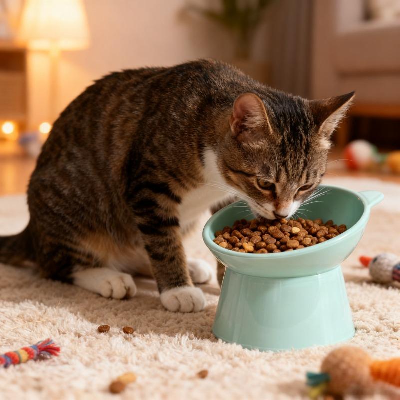 Cat Ear Elevated Slanted Pet Bowl - Cervical Protection Anti-tip Wide-mouth Feeder for Cats Dogs, for Daily Feeding