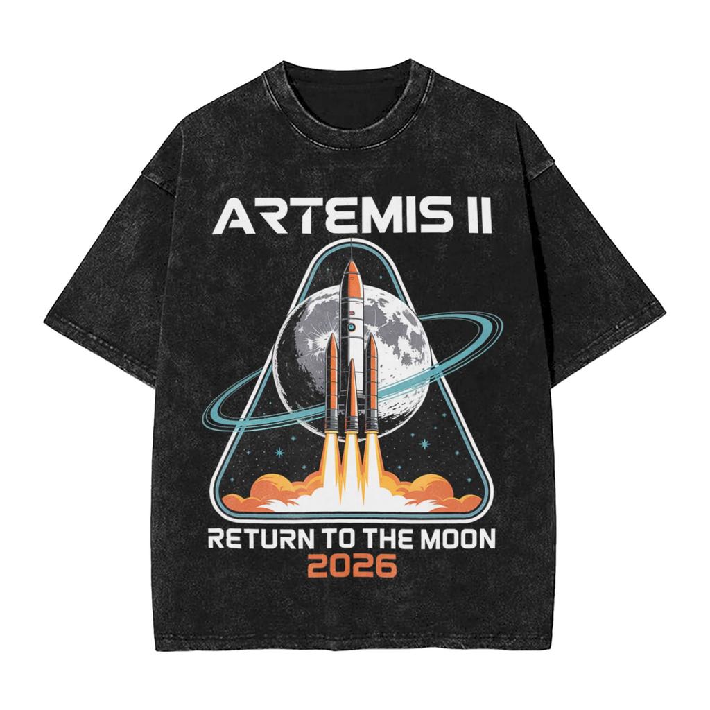 Men Womens Tshirt Artemis Ii 2026 Rocket Launch Mission To The Moon Artemis 2 Washed T Shirts Harajuku  Beach Tee Shirt