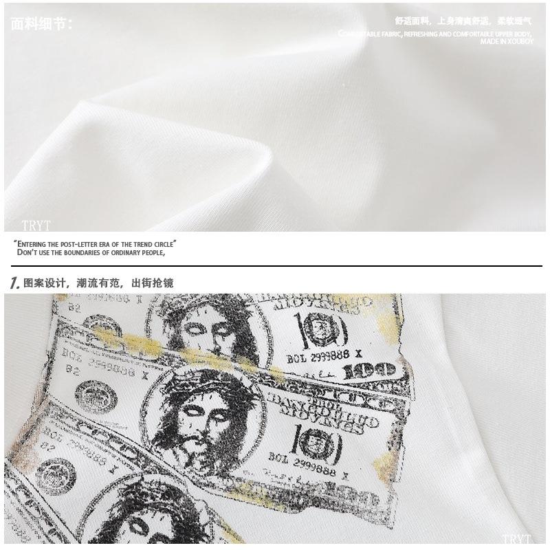 Foreign Trade Cross-border Dollar Pattern Printing Short-sleeved T-shirt, Semi-turtleneck Design Personalized Street Style Loose Trendy Men's Clothing