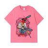 275 GSM Washed T-shirts 100% Cotton Chainsaw Man V42 Denji Makima Print Unisex Heavy Cotton T Shirt