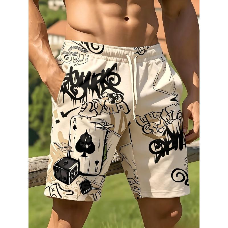 American Men's Summer Poker Sieve Mother Graffiti Printed Soft Breathable Drawstring Shorts Outdoor Street Style Pants