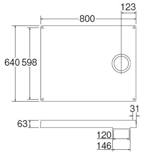 SANEI Washing Machine Pan, Dimensions: 640mm x 800mm, Load Capacity: 350kg, Ivory White, with Inspection Door, H541-800