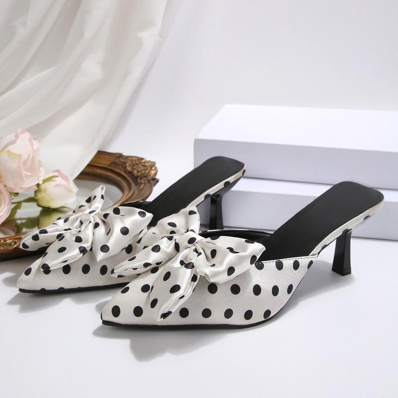 Übergröße Spitze Zehen Stiletto Schleife Geschlossene Ferse Gepunktet Damen Sandalen Hausschuhe