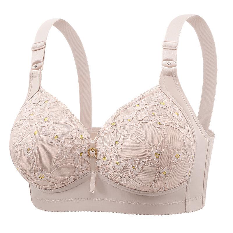 Large size high-end embroidered lace jacquard gathered side cinched breast, sexy back bra, comfortable women's underwear