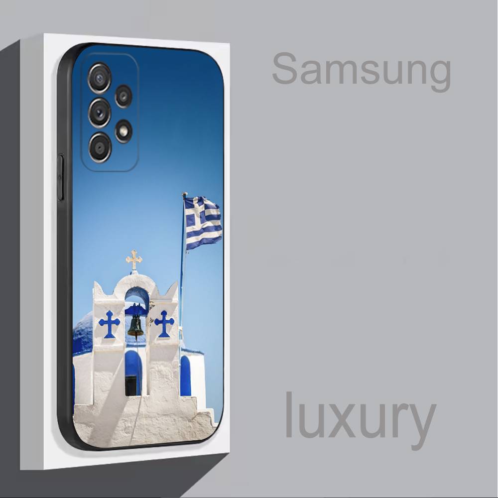 Greek Greece Flag Map For Samsung S 25,24,23,22,30,21,10,9,Ultra,Plus,Lite,FE,4,5G Black Soft Case Phone Case