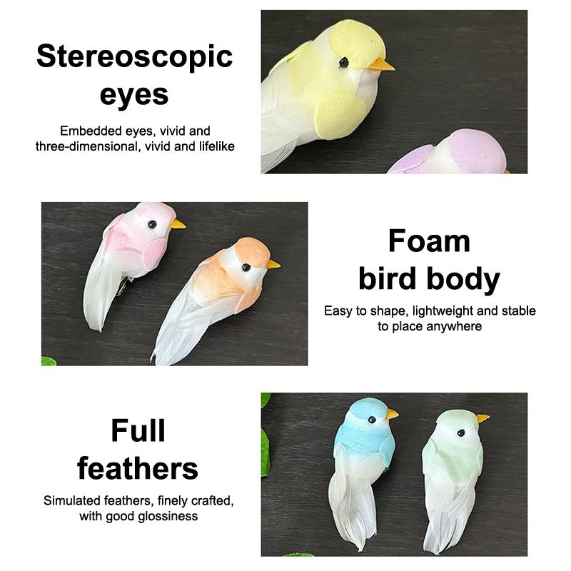 Pair of Crafty Artificial Feather Birds, Exquisite Foam Animal Model, Unmissable Tit Decor for DIY Project, Home and Garden.
