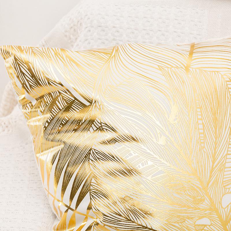 Cozy Golden Leaf Bronzing Printed Throw Pillow Covers for Living Room, Bed, and Sofa -18x18 Inch Square Pillow Cases - Home Deco