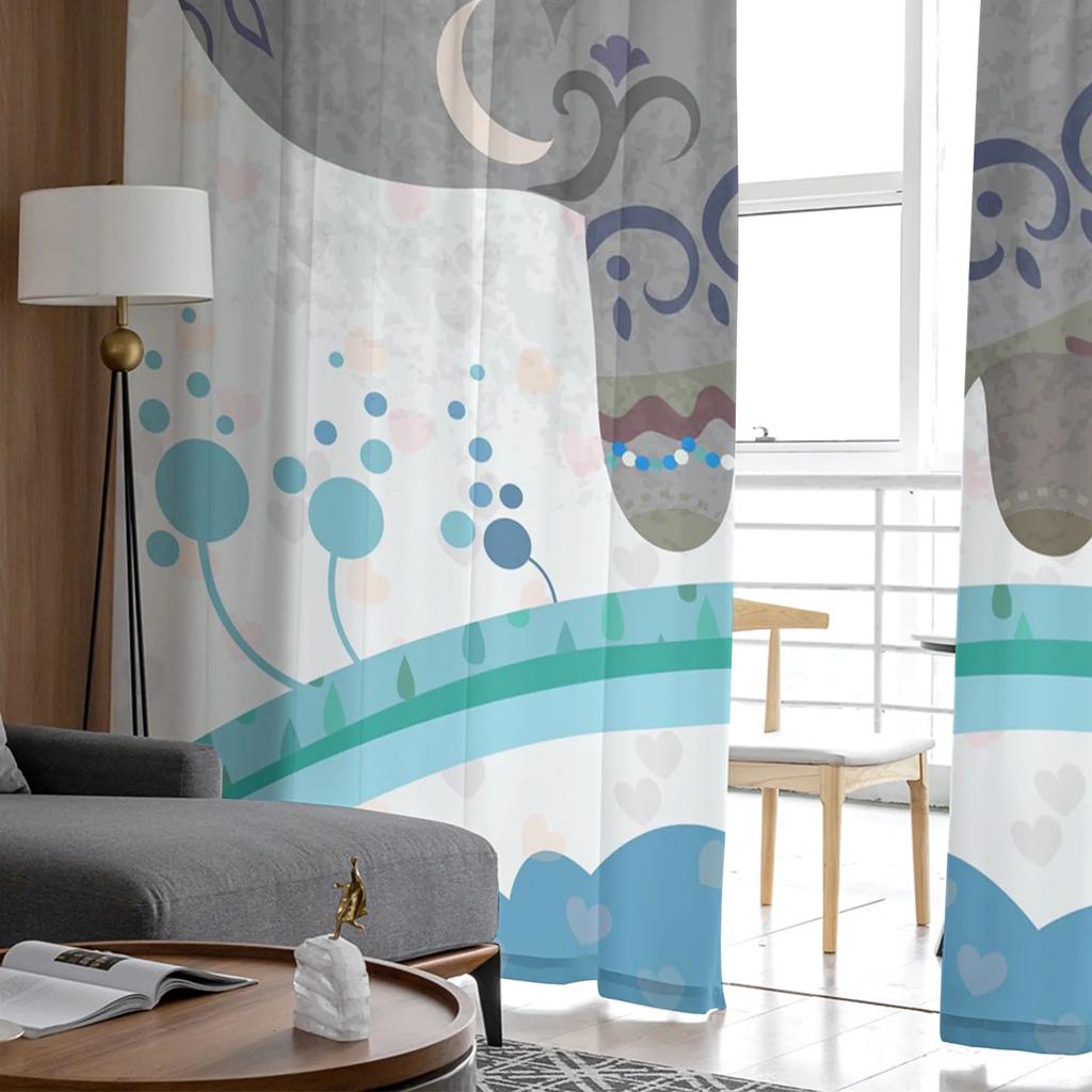 Elephant Big Stupid Bird Heart Gray Blue Curtains Living Room Bedroom Decoration Window Voiles Morning Tulle Curtain Sheer Polyester Sitting Decor