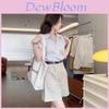 Streetwear Striped Blue Shirt For Women With Short Sleeves And V Neck For Summer Casual Wear
