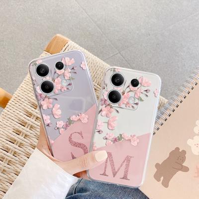 Weiche, klare Silikonhülle mit englischem Buchstaben und Blumen für Redmi Note 13 Pro 13C 14C 14T Xiaomi 14 Poco C65 M6 Pro F6 Pro Kamera-Schutzhülle mit stoßfester Abdeckung