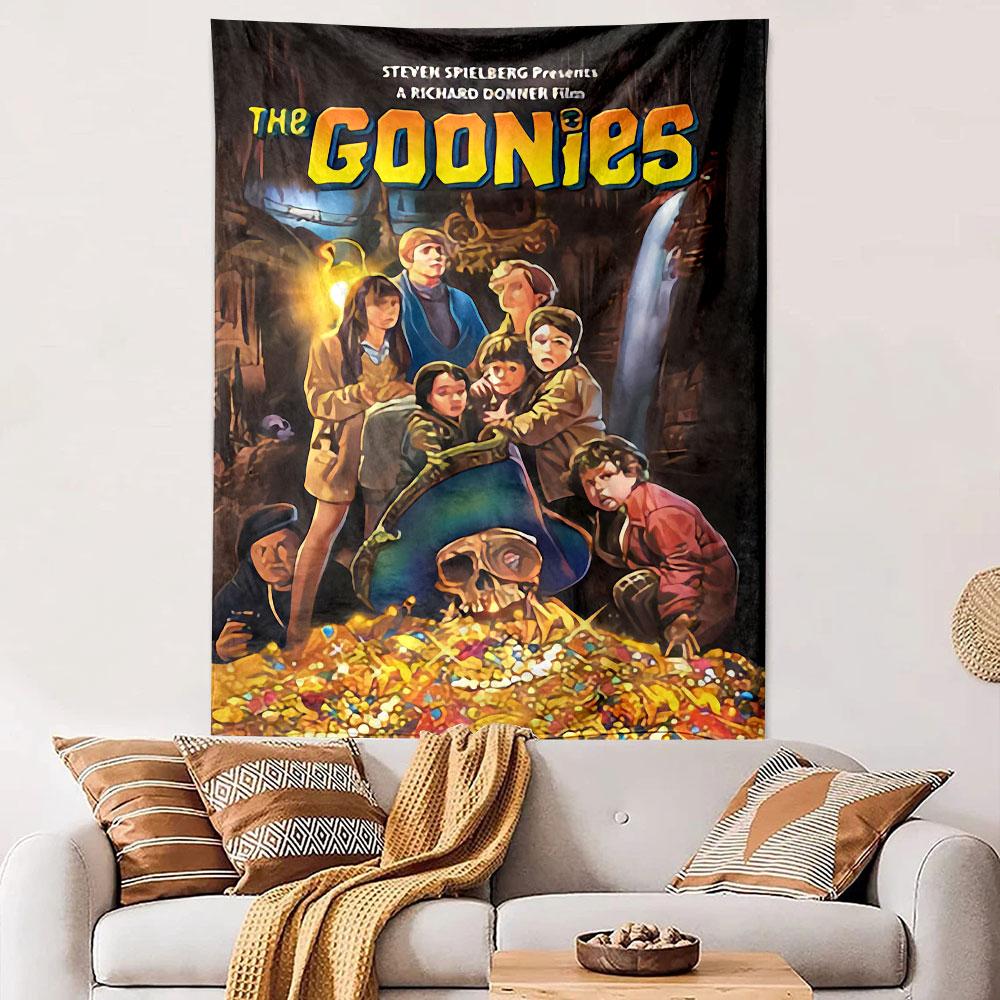 The Goonies Spielberg Poster Tapestry Wall Hanging, Pirate Treasure Adventure Art, Retro Wall Decor for Bedroom Living Room Dorm