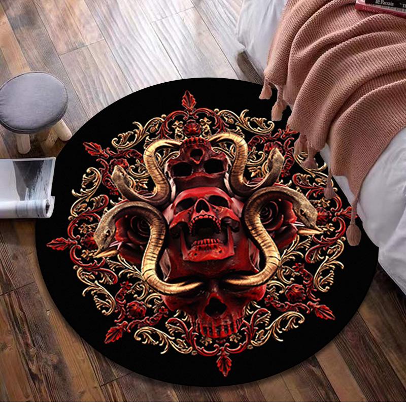 Gothic Skull Circular Rug Office Decorative Carpet For Living Room Bedroom Door Mat Floor Rug Computer Chair Area Rug