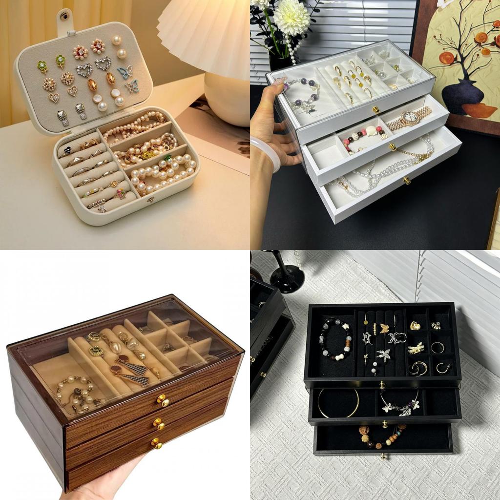 Large Capacity Walnut Wood Pattern Jewelry Box With Multiple Layers For Gift And Travel Storage