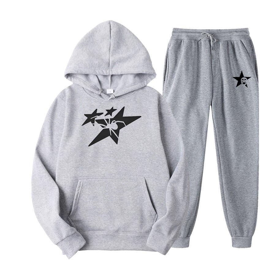 Direct supply Printed hooded sweater sweatpants set Loose casual men's sweater set Manufacturers have a large number of spot