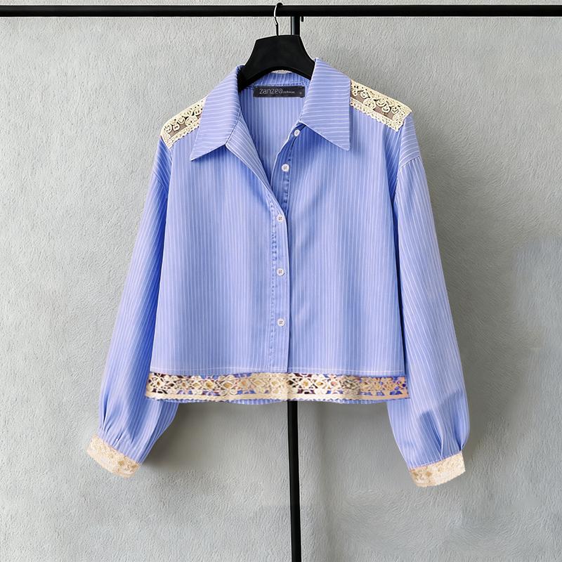 ZANZEA Women Turn Down Collar Long Sleeve Casual Stripe Blouse