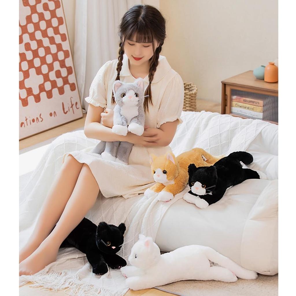 cuddly cat plush perfect for snuggling or cozying perfect as a birthday gift for 50cm soft Soothing and Soft, fluffy, pillow, up. Yellow, kids.