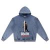 DTG print Knitted Denim Zip-Up Hoodie DEATH UNDERCOVER Brother Print Zipper Hoodies  