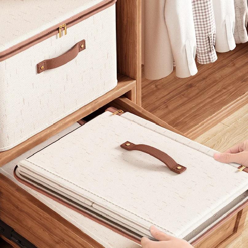 Large Household Storage Box Heavy-duty Hard Shell Cotton Linen Zipper Storage Organizer Box with Lid for Clothes Toys Blankets