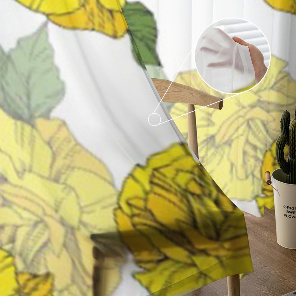 Yellowl Color Engraved Ink Art Sheer Curtains for Living Room Transparent Tulle Window Curtain Bedroom Kitchen Decor Veil Drapes