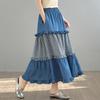 Denim Plus Size High Waist Vintage Patchwork Spring Summer Autumn Casual Loose Long Woman Skirt