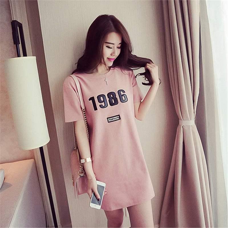 

Four Seasons Crew Neck Mid-Length Loose Plus Size T-Shirt Dress for Women L