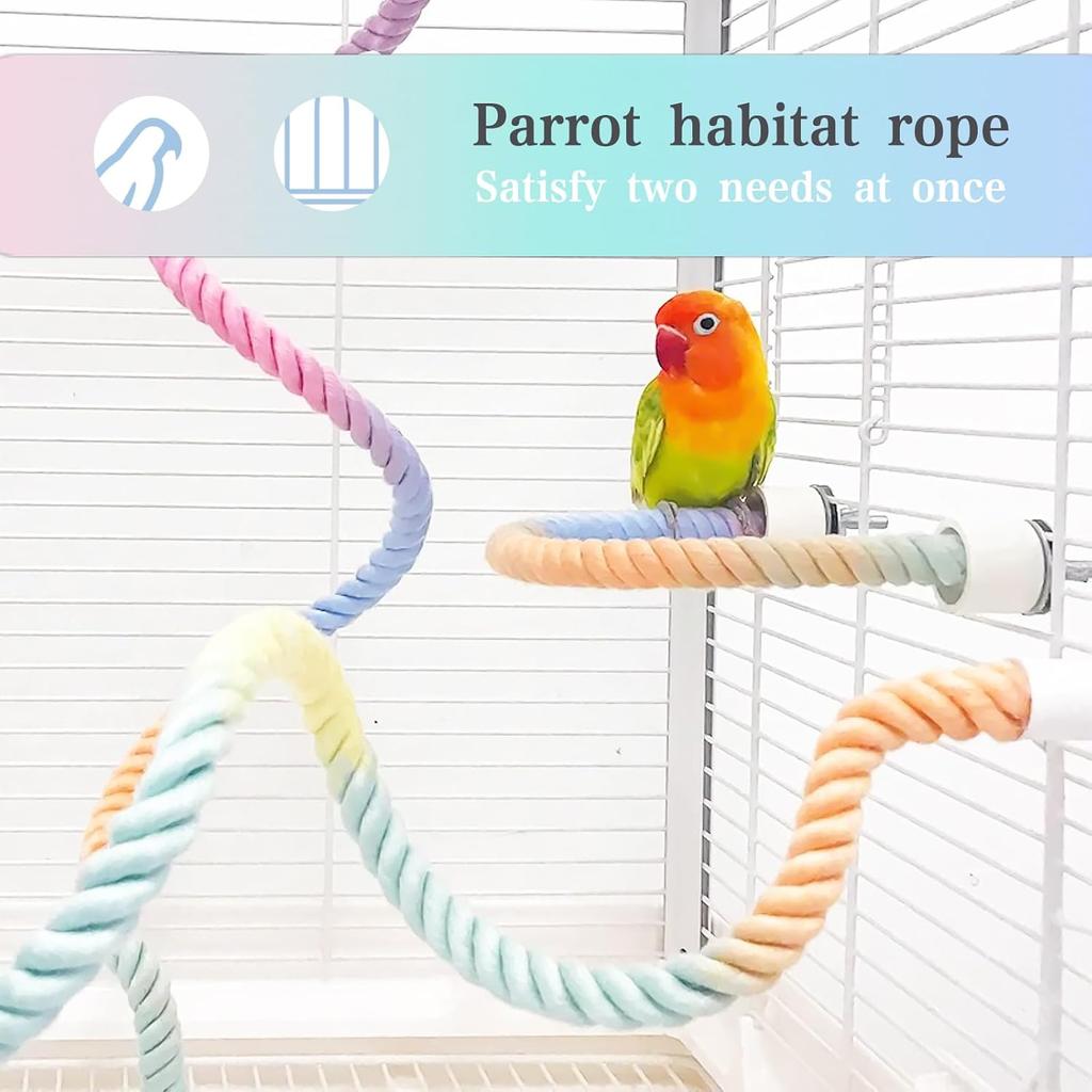 2pcs Gradient Colorful Bird Rope Perch Stand,Bird Cage Climbing Rope Toys Accessories,Bendable Climbing,Parakeet Lovebirds Cockatiels Budgies Play