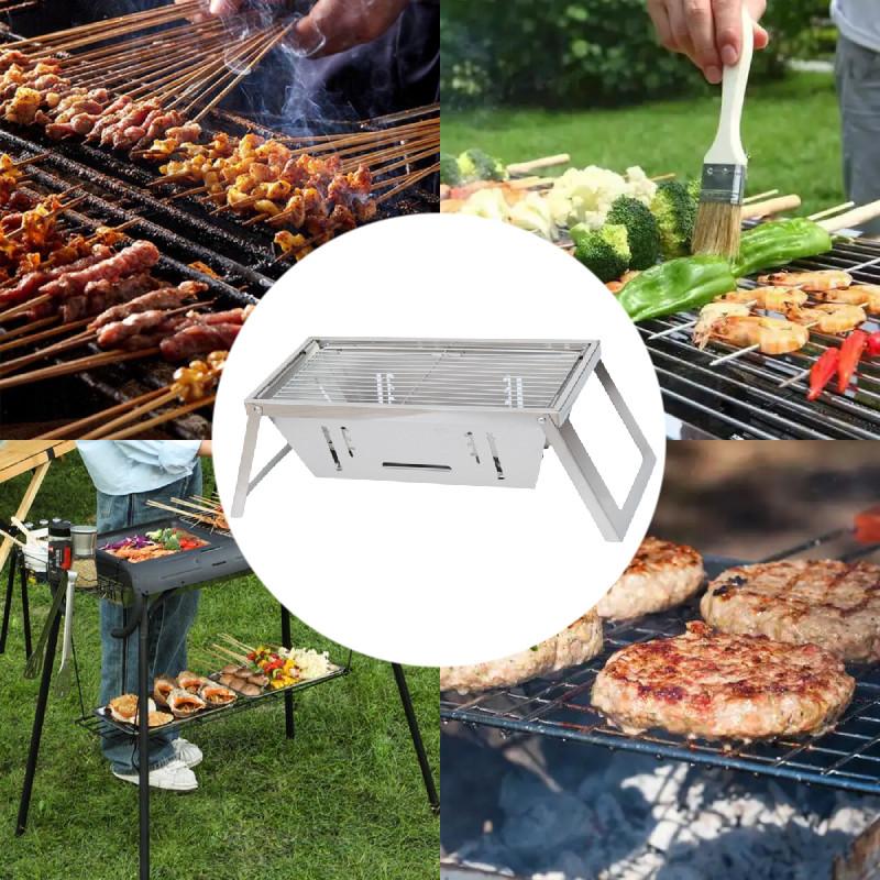 Stainless Steel Barbecue Grill With Thickened Carbon Frame For Outdoor Camping And Family Cooking