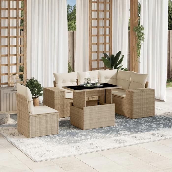 VidaXL Garden Lounge Set with Cushions 6 Pcs Beige Braided Resin 3269168