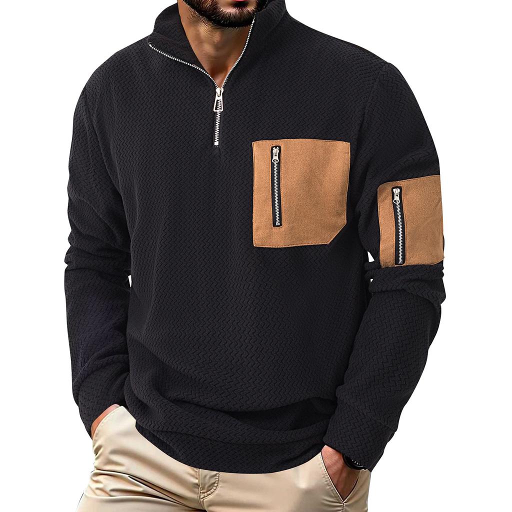 Men's Solid Color Stand Collar Zipper Sweatshirt Hoodie Men's Sports Large Size Casual Sweatshirt