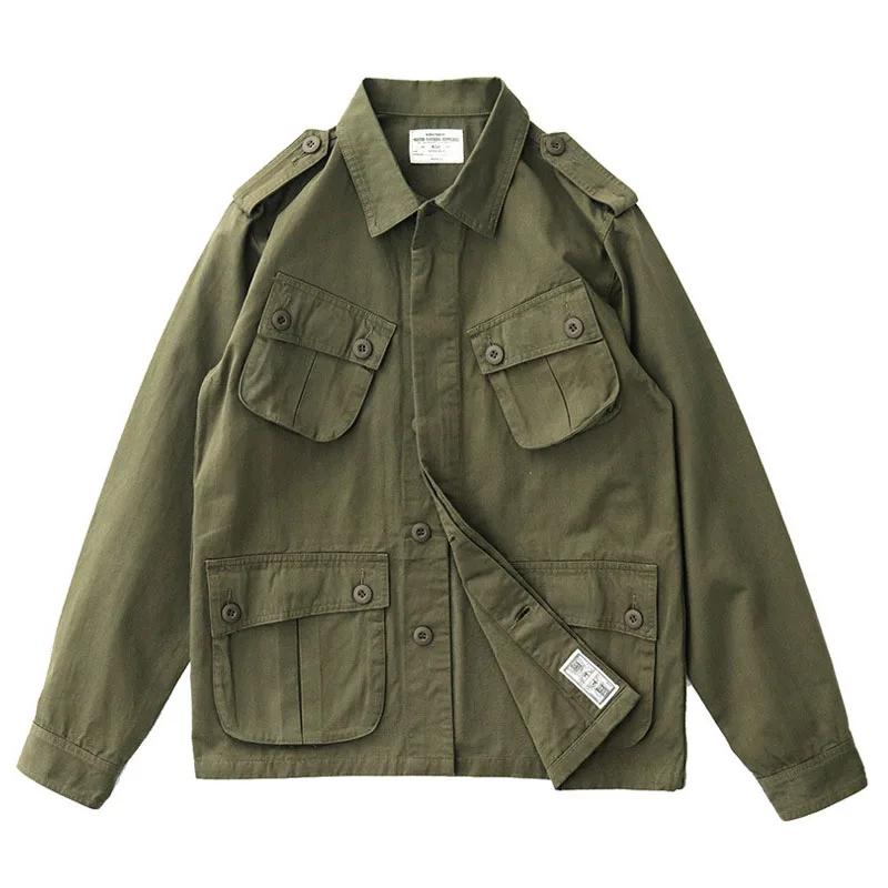 Chaqueta Cargo de Bolsillo Americano para Hombre Primavera Otoño Abrigos Tácticos Vintage Cuello Ropa Exterior Casual de Moda