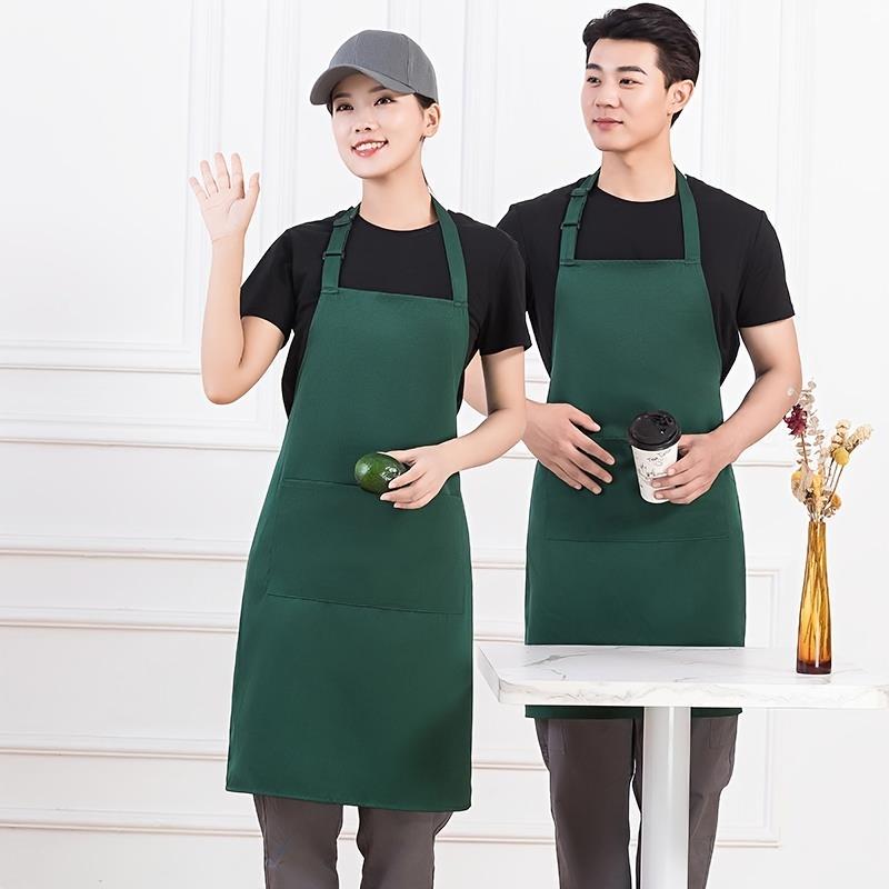Unisex Customizable Polyester Chef Apron with Pockets - Durable Knit Fabric Cooking Apron for Men and Women, Ideal for Kitchen, Grill, Restaurant, Bar