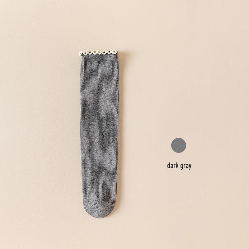 Mädchen Kniestrümpfe im Prinzessinnenstil mit Rüschenbesatz - Kontrastfarbige Wadenlange Stulpen im koreanischen Stil für Kinder.