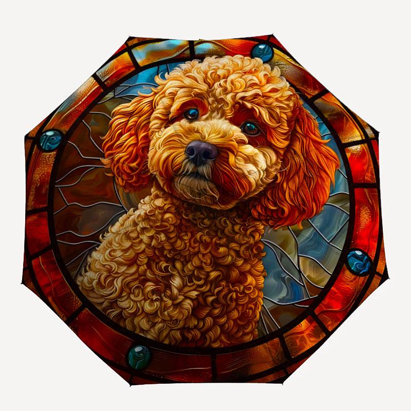 

1PC Stained Poodle Artwork Automatic Open/close, All-Season Portable Folding Umbrella for Women & Men yy250919188