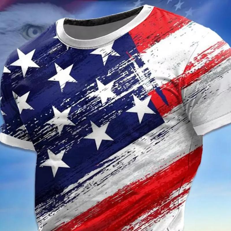 American Flag Street Style Men's 3D Print T Shirt Tee Street American Independence Day T Shirt Crew Neck Short Sleeve  Summer