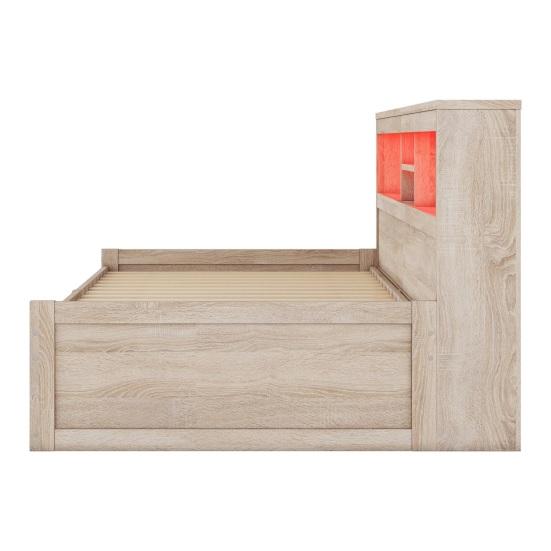 Single Bed Daybed 90x200cm Sofa Bed Bedside Cabinet with 2 USB And Charging Sockets Youth Ambient Lighting Two Drawers Slatted Frame (without