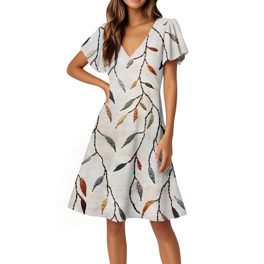 Women's Dress Flared Sleeve Short Sleeve Casual Floral V-neck Dress