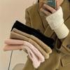 Plush Splicing Knit Gloves Stylish Solid Color Fingerless Hand Warmers With Thumb Hole Winter Coldproof Versatile Writing Gloves