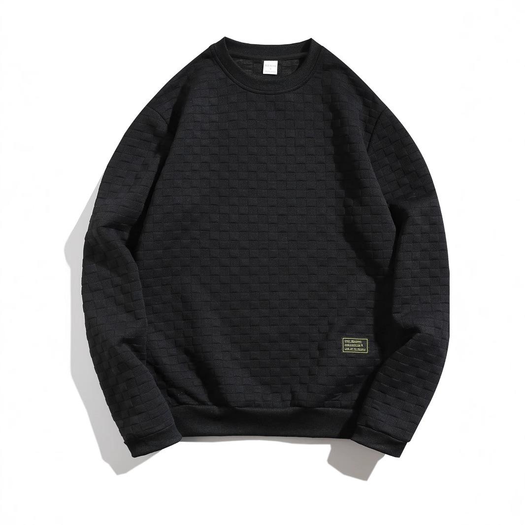 

Autumn Winter Slim Round Collar Long Sleeve Square Checker Personality Wind Casual Bottom Shirt Men s Comfortable Fit Skin-friendly Breathable Tops XXXL чорний