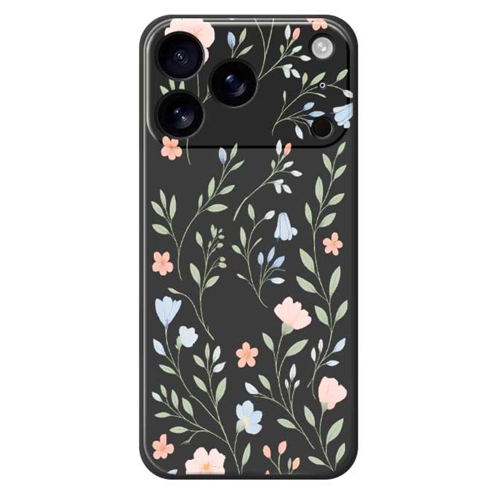 

For iPhone 17 Pro Case Pink Blue Flowers Pattern Printing Straight Edge TPU Phone Back Cover D