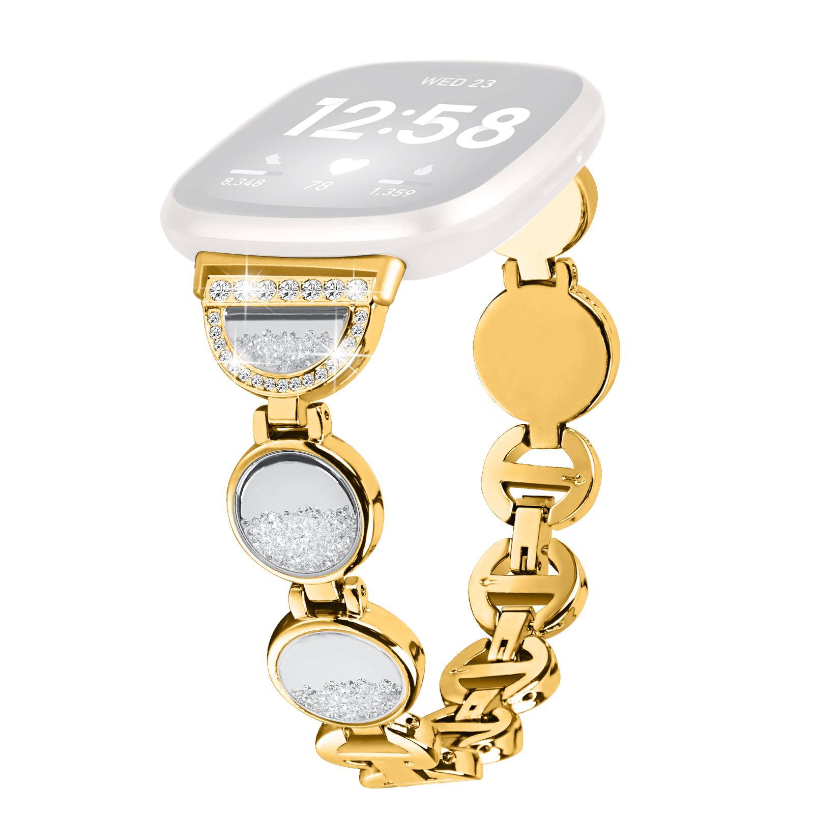 

Watch Band for Fitbit Versa 3/Sense Quicksand Rhinestone Decor Replacement Watch Strap Gold