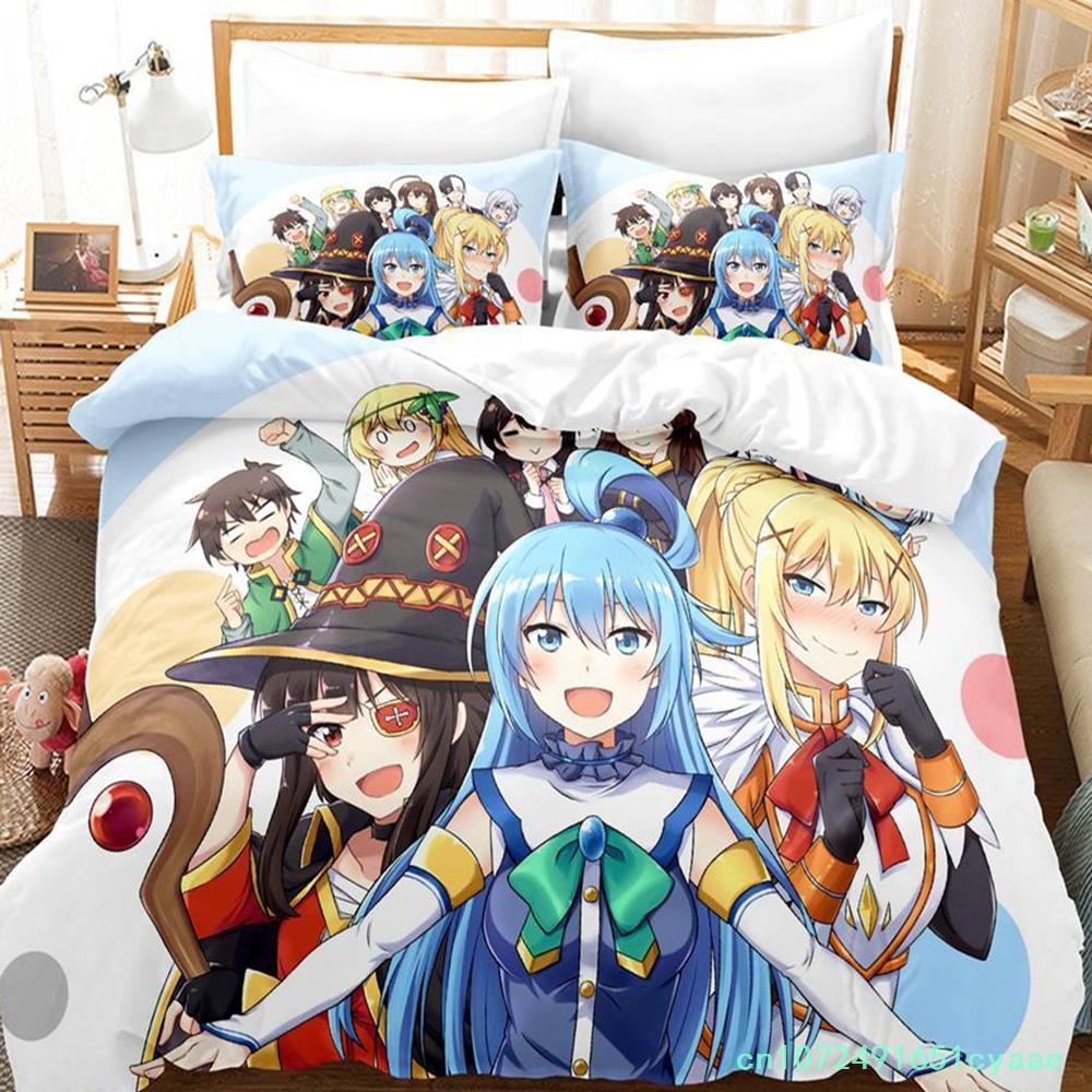 KonoSuba Bedding Set Single Twin Full Queen King Size Bed Set Adult Kid Bedroom Duvetcover Sets Anime Parure De Lit Bed