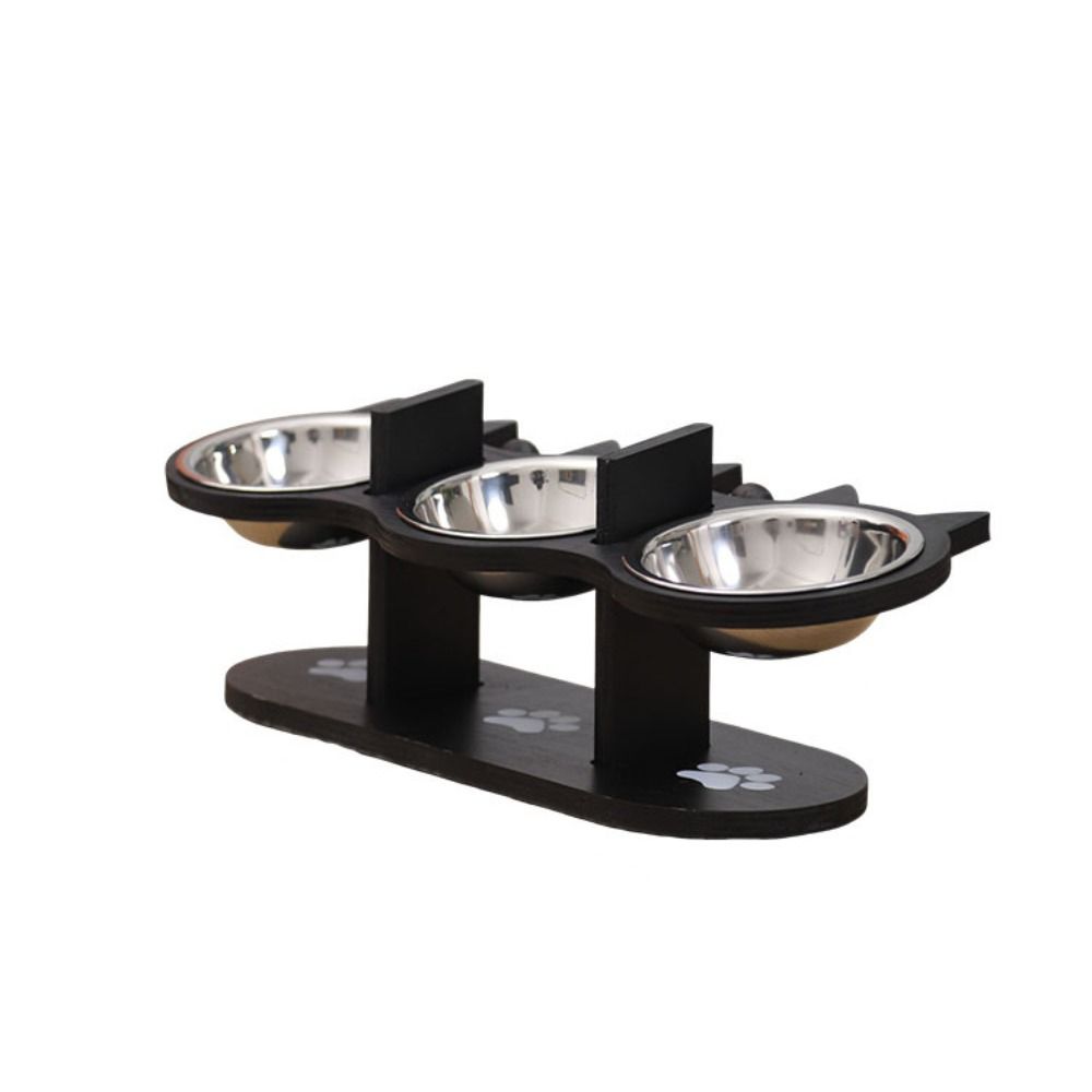 Stainless Steel Elevated Cat Dog Bowl Wooden Rack Pet Water Bowl Pet Food Feeder  Puppy